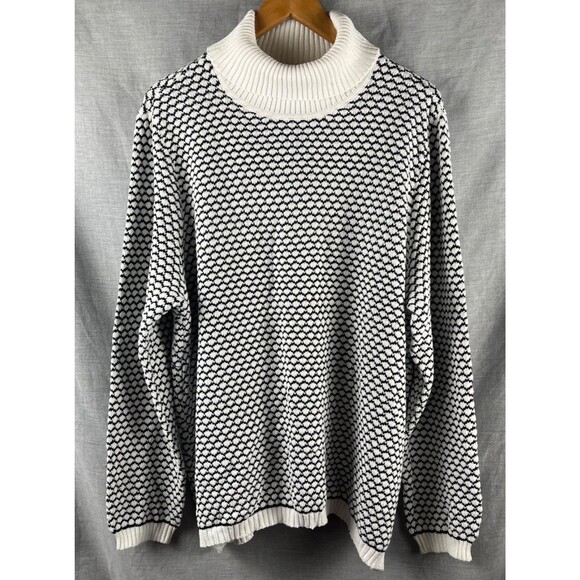 Karen Scott Sweater Women's Plus 2X Turtleneck Black White 100% Cotton - Picture 1 of 6